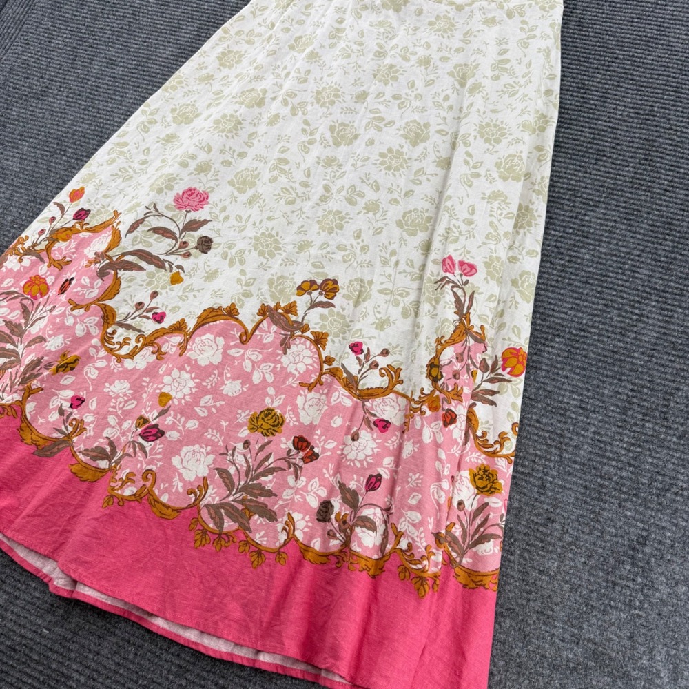 Rachel Zoe Womens Medium Floral Linen Rayon Blend A-Line Midi Skirt Pink Cream